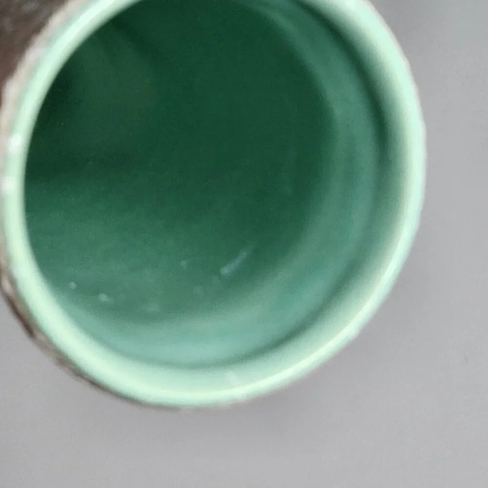 Vintage California Originals Pottery Vase White Splatter On Cream w/ Teal Tall
